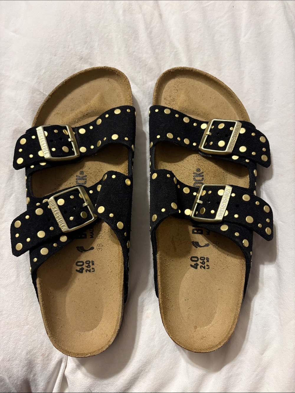 Birkenstock Black & Gold Studded Double-Strap Sandals